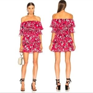 Self-Portrait Off The Shoulder Pleated Floral Mini Dress 6